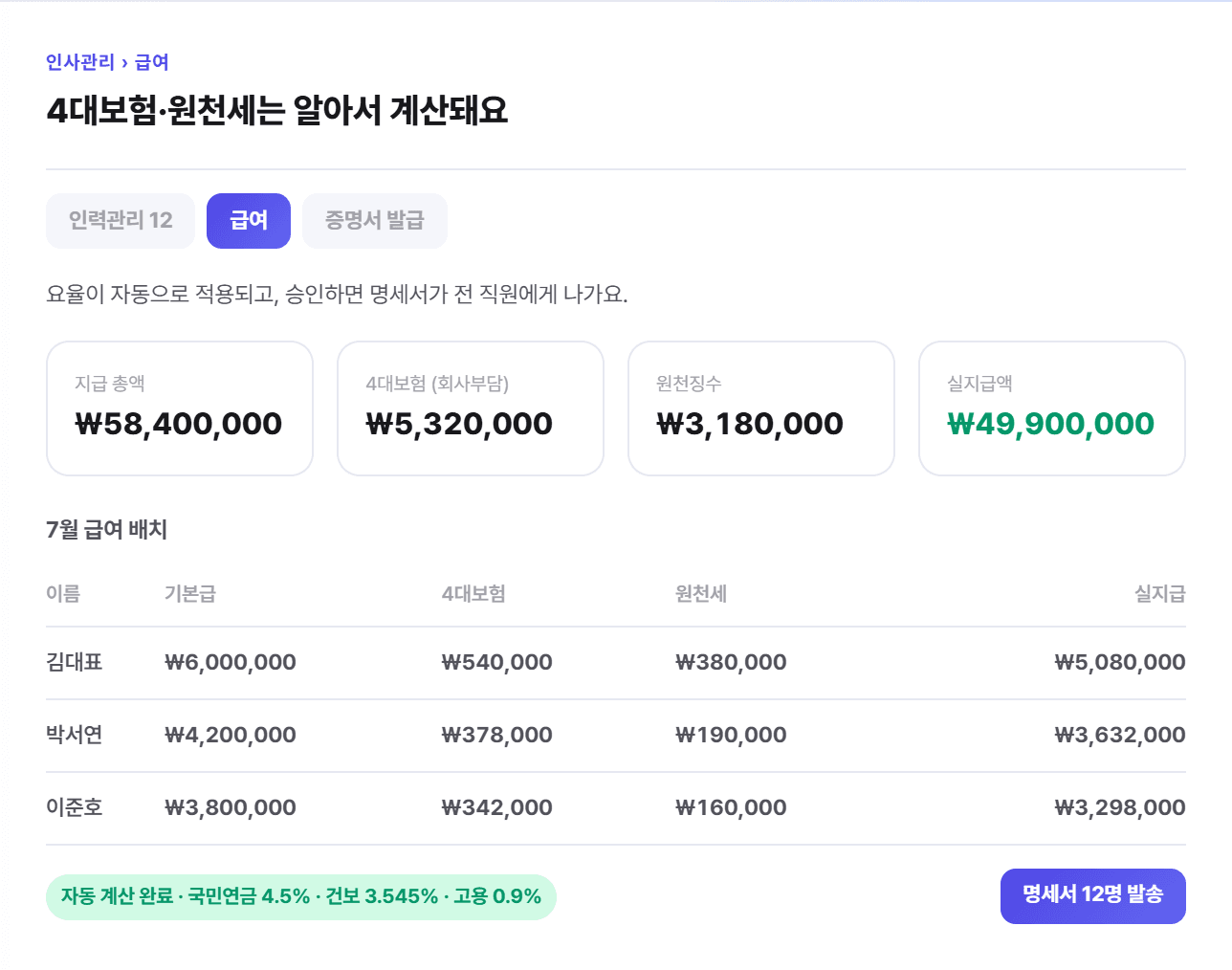 오너뷰 급여 배치
